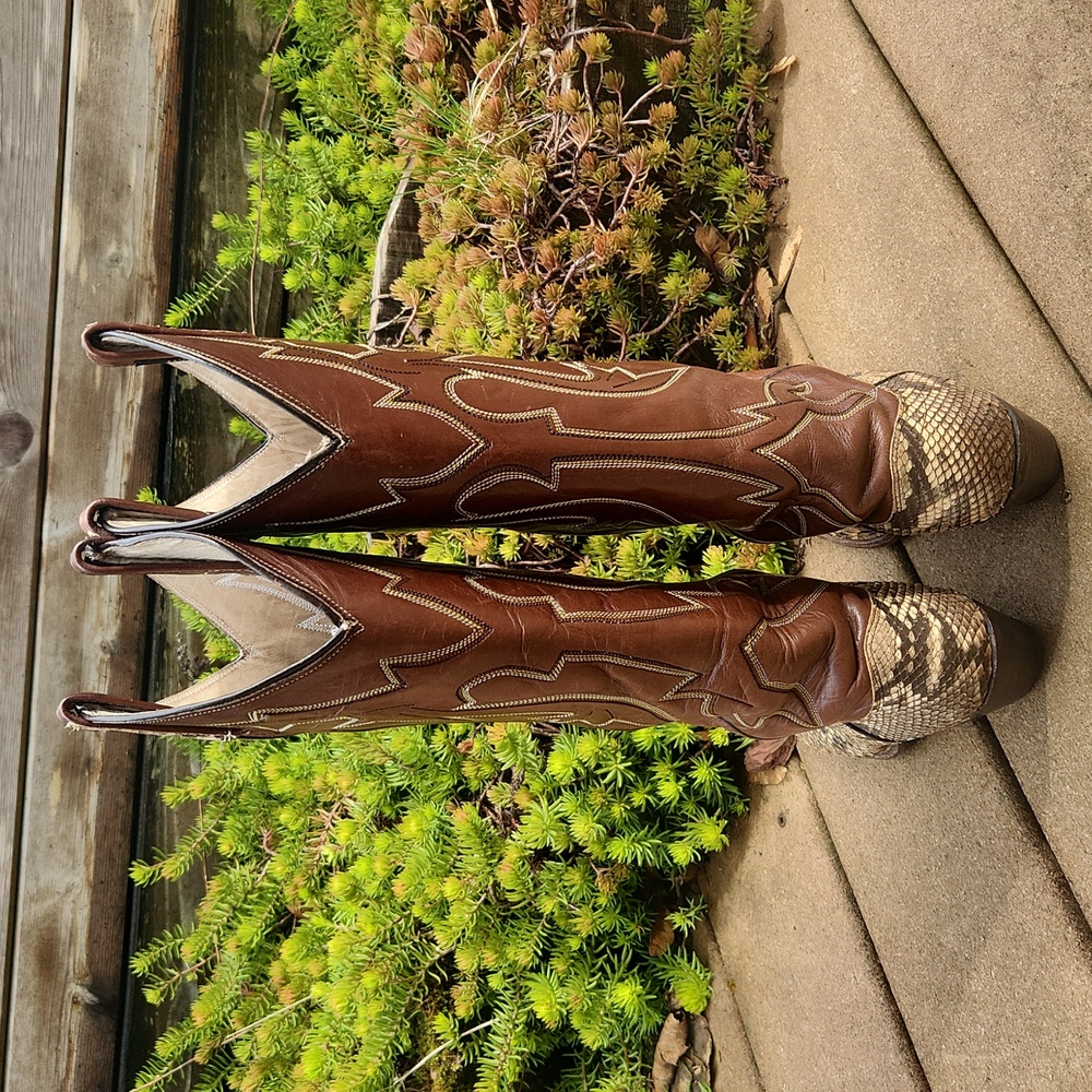 Dan Post Snake Skin Cowboy Boots Men's Size 6.5 C Approx Women's Size 8 C - Picture 7 of 17